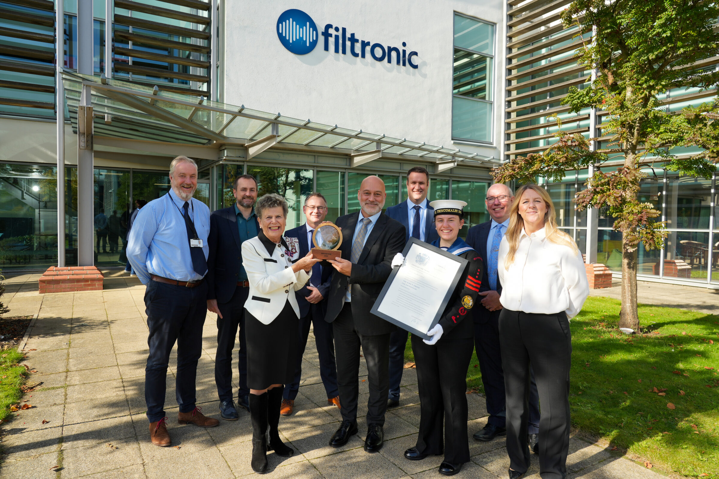 Group photo at Filtronic PLC - celebrating King's Award for Innovation