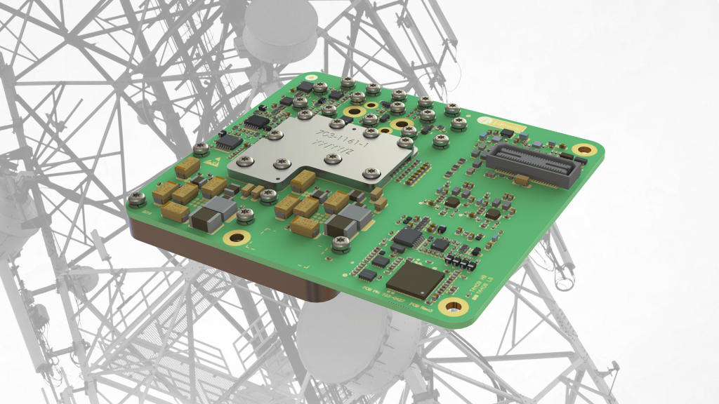 Morpheus II new generation e band transceiver module - close photo over telecommunications background