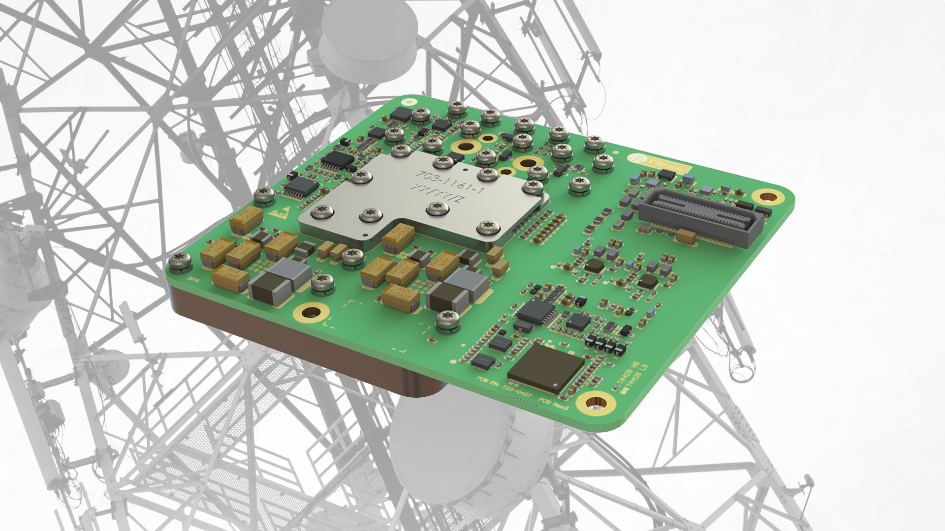 Morpheus II new generation e band transceiver module - close photo over telecommunications background